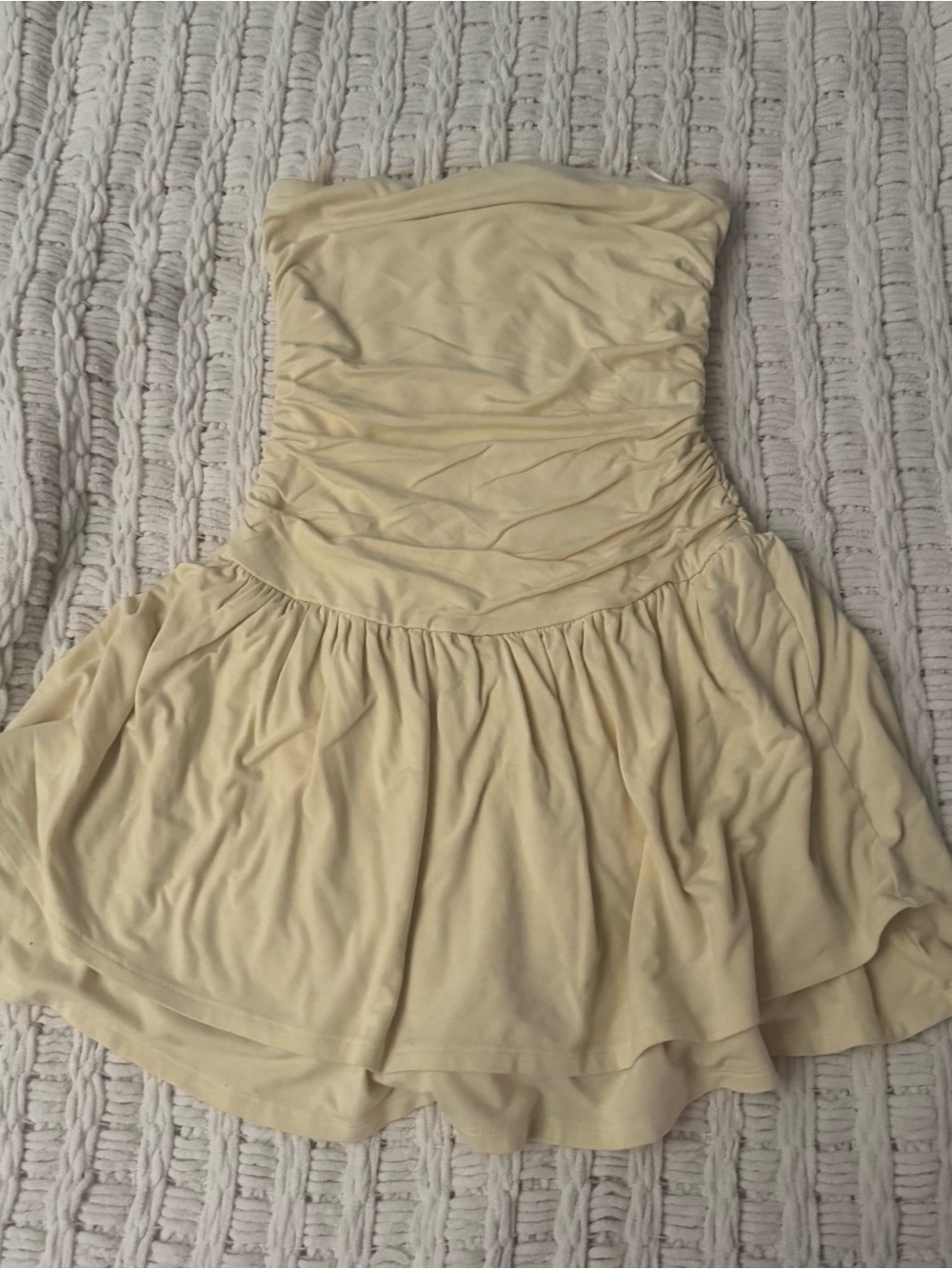 Garage- Strapless Ruched Skater Dress in Yellow